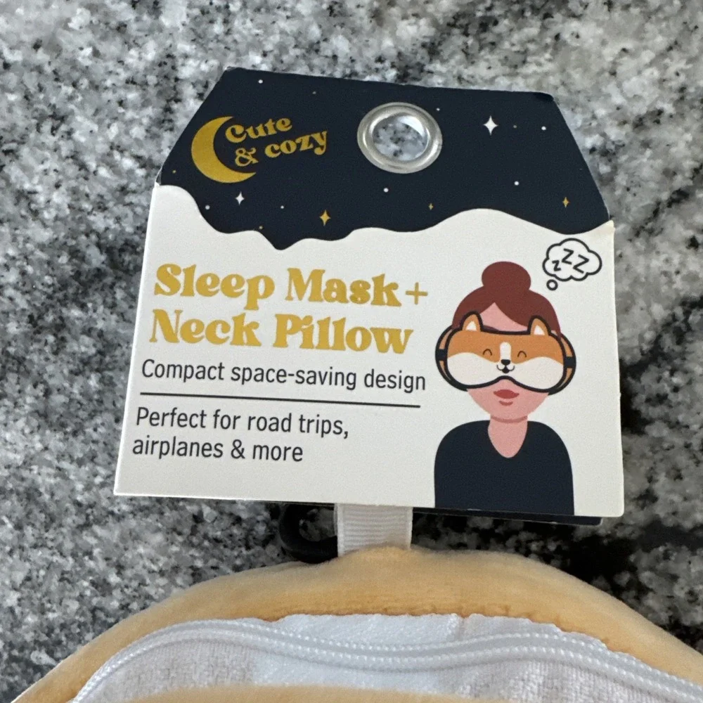 Round Soft Corgi Travel Sleep Mask and Neck Pillow New with Tags